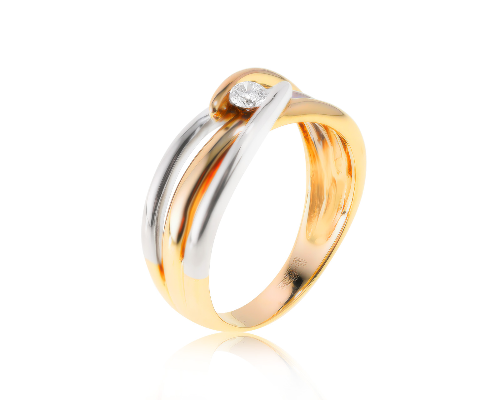 Модное золотое кольцо с бриллиантом 0.09ct 101222/6