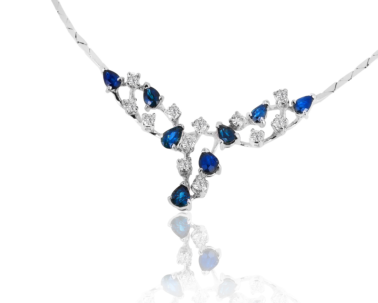 Нарядное золотое колье с сапфирами 1.31ct и бриллиантами 0.44ct 030619/1
