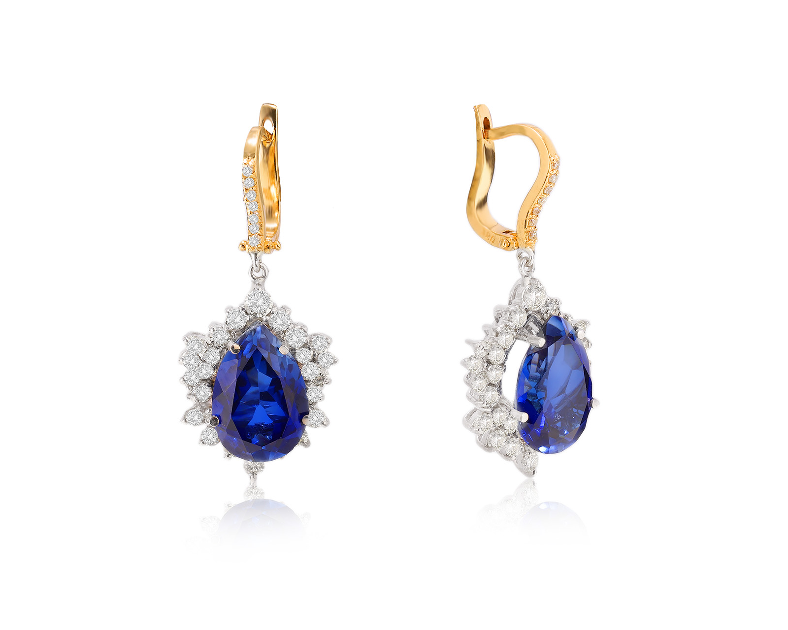 Золотые серьги с сапфирами 15.50ct и бриллиантами 2.35ct 261023/2