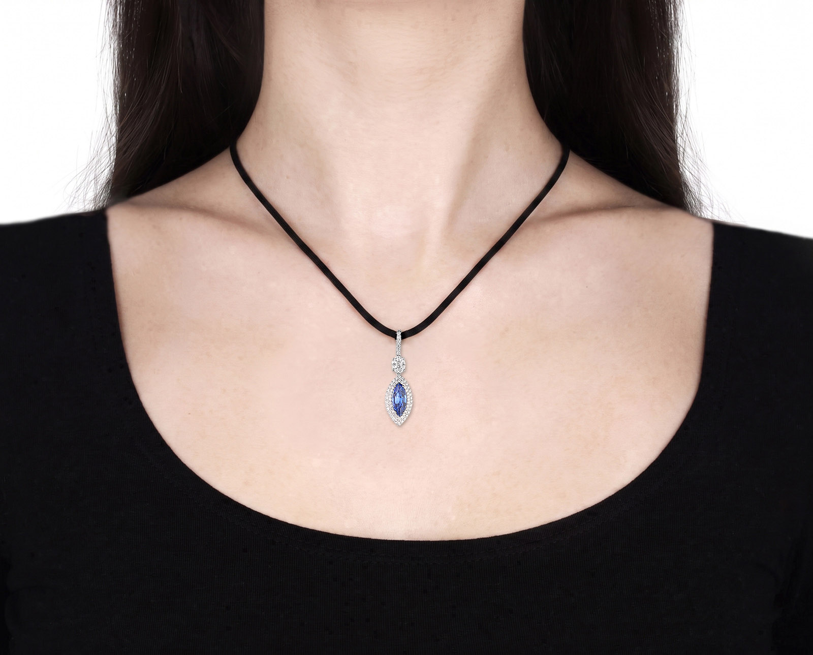 Золотой кулон с сапфиром 1.48ct и бриллиантами 0.47ct