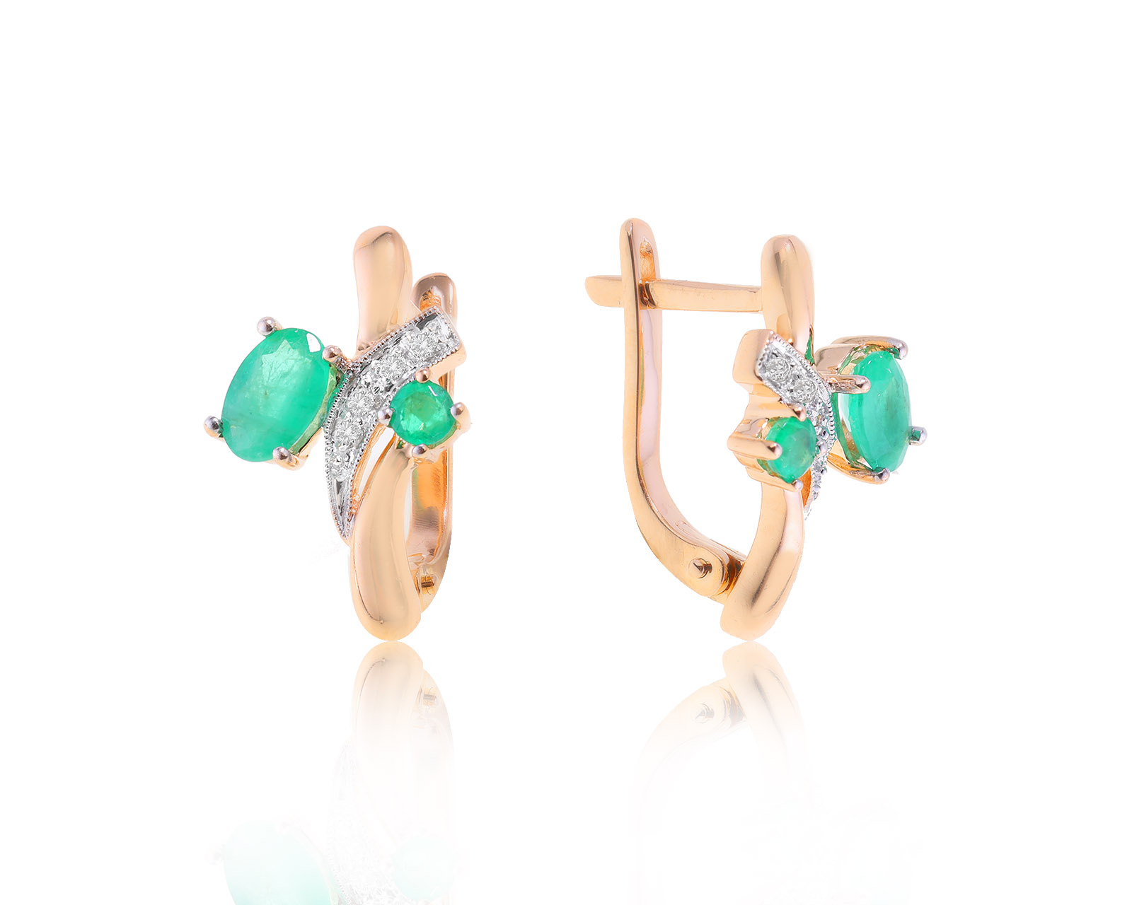 Золотые серьги с изумрудами 1.04ct и бриллиантами 0.05ct 030623/1