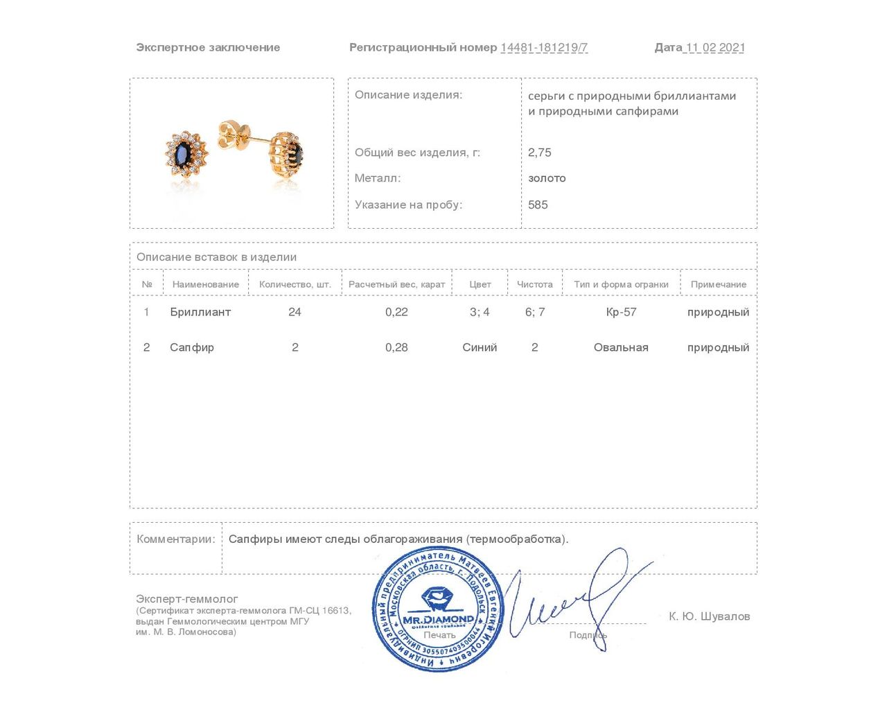 Красивые золотые серьги с сапфирами 0.28ct