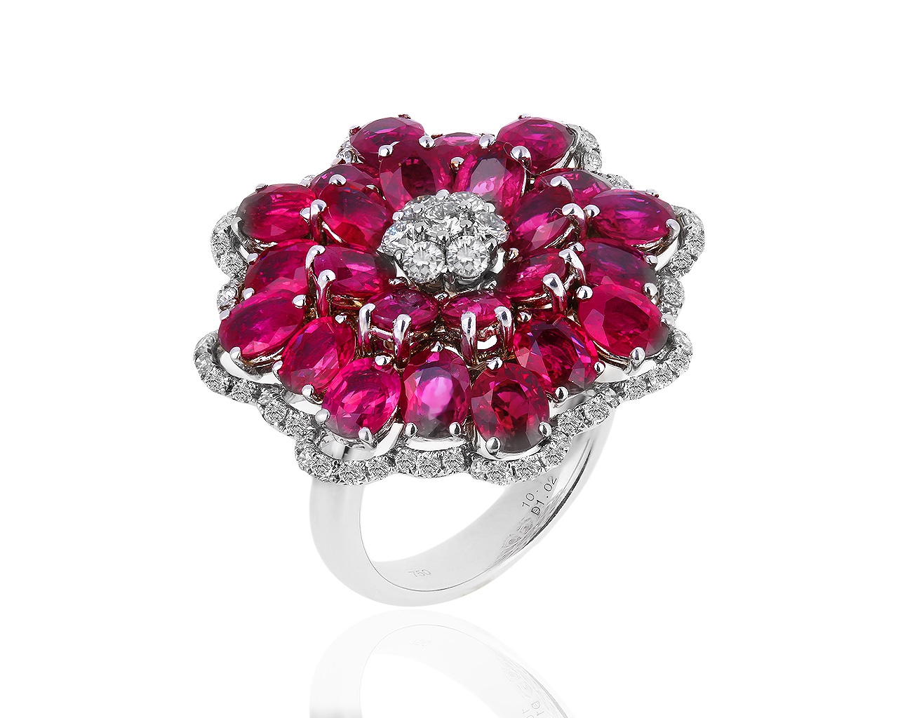 Золотое кольцо с бриллиантами 1.02ct и рубинами 12.51ct 010319/2