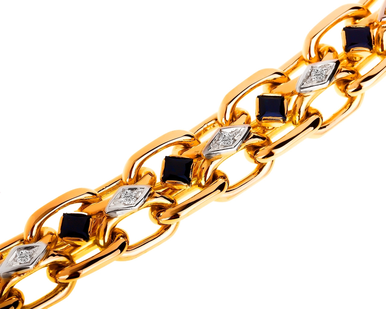 Солидный золотой браслет с бриллиантами и сапфирами 4.22ct