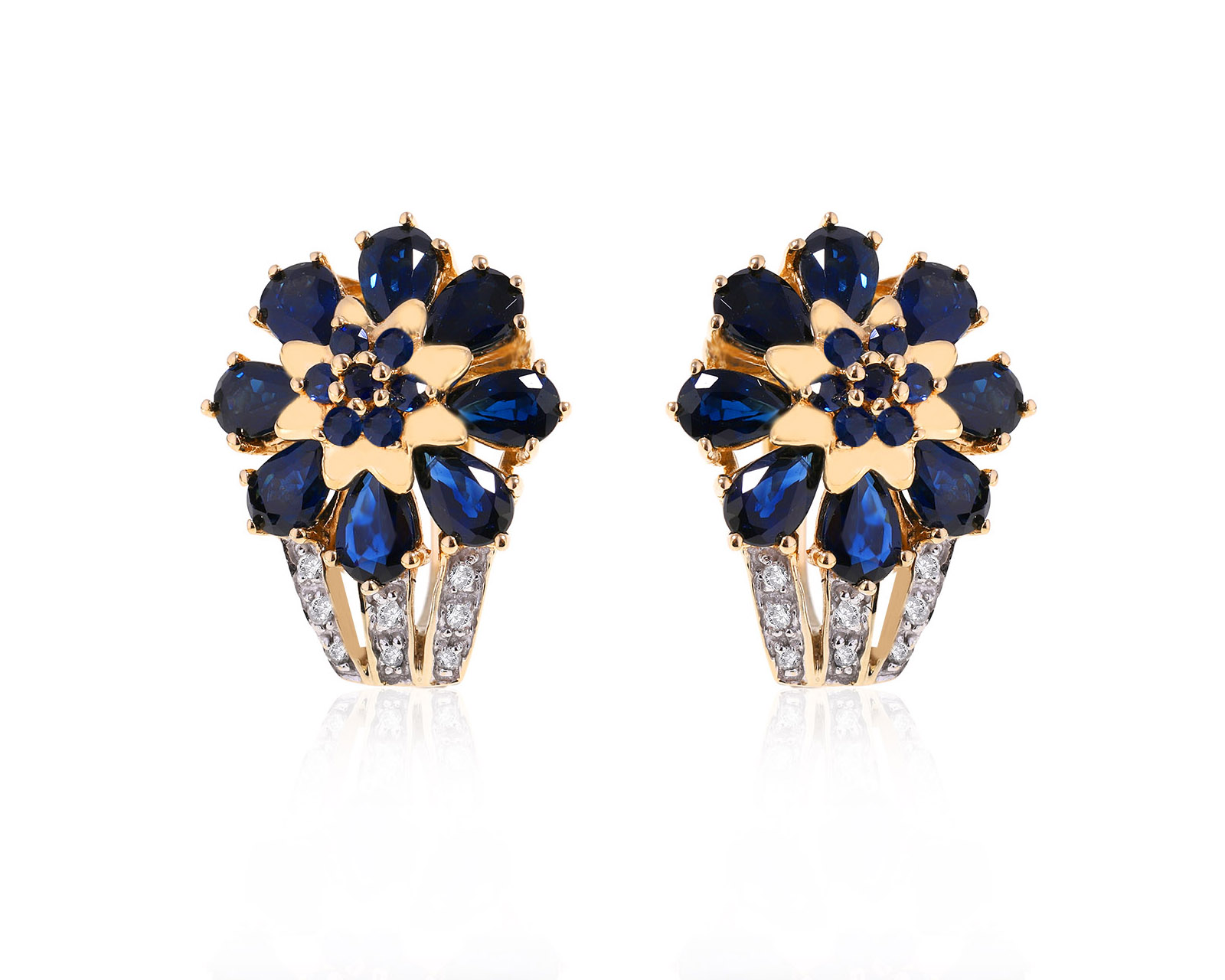 Золотые серьги с сапфирами 3.18ct и бриллиантами 0.06ct 081024/9 Золотые серьги с сапфирами 3.18ct и бриллиантами 0.06ct 081024/9