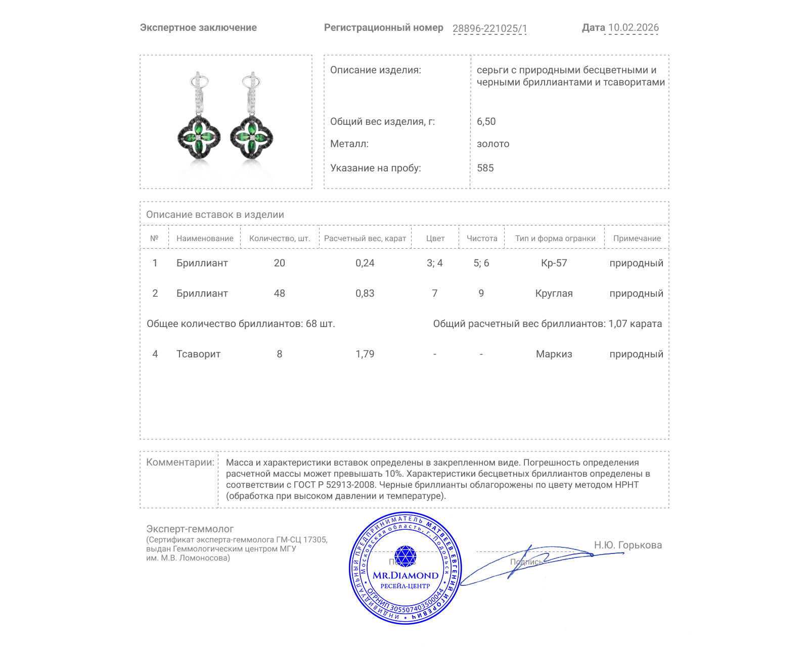 Золотые серьги с тсаворитами 1.79ct и бриллиантами 1.07ct