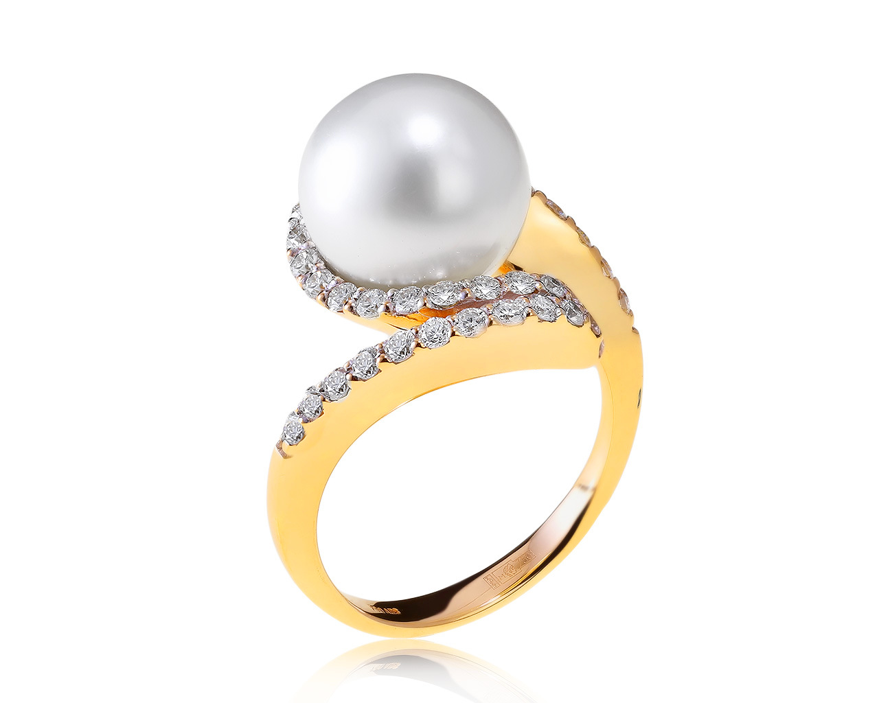Изысканное золотое кольцо с жемчугом 11.70 мм 080221/3