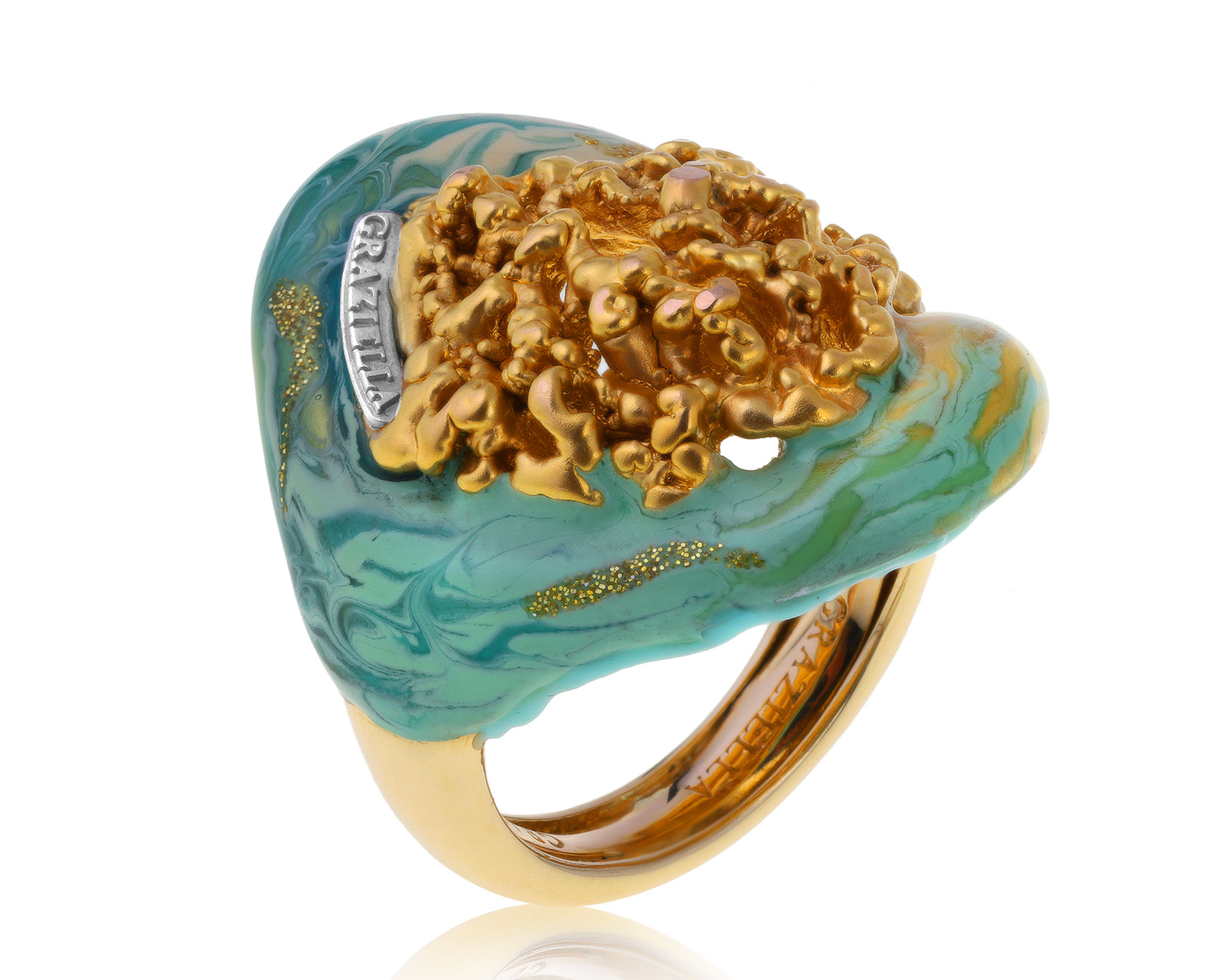 Оригинальное золотое кольцо с эмалями Graziella
