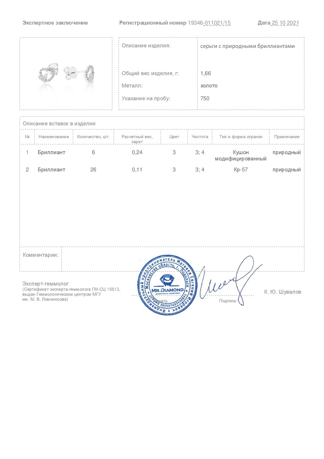 Престижные золотые серьги с бриллиантами 0.35ct
