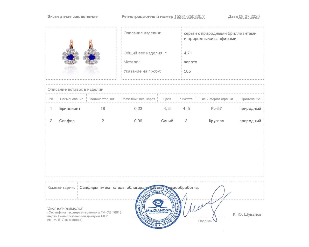 Модные золотые серьги с сапфирами 0.96ct