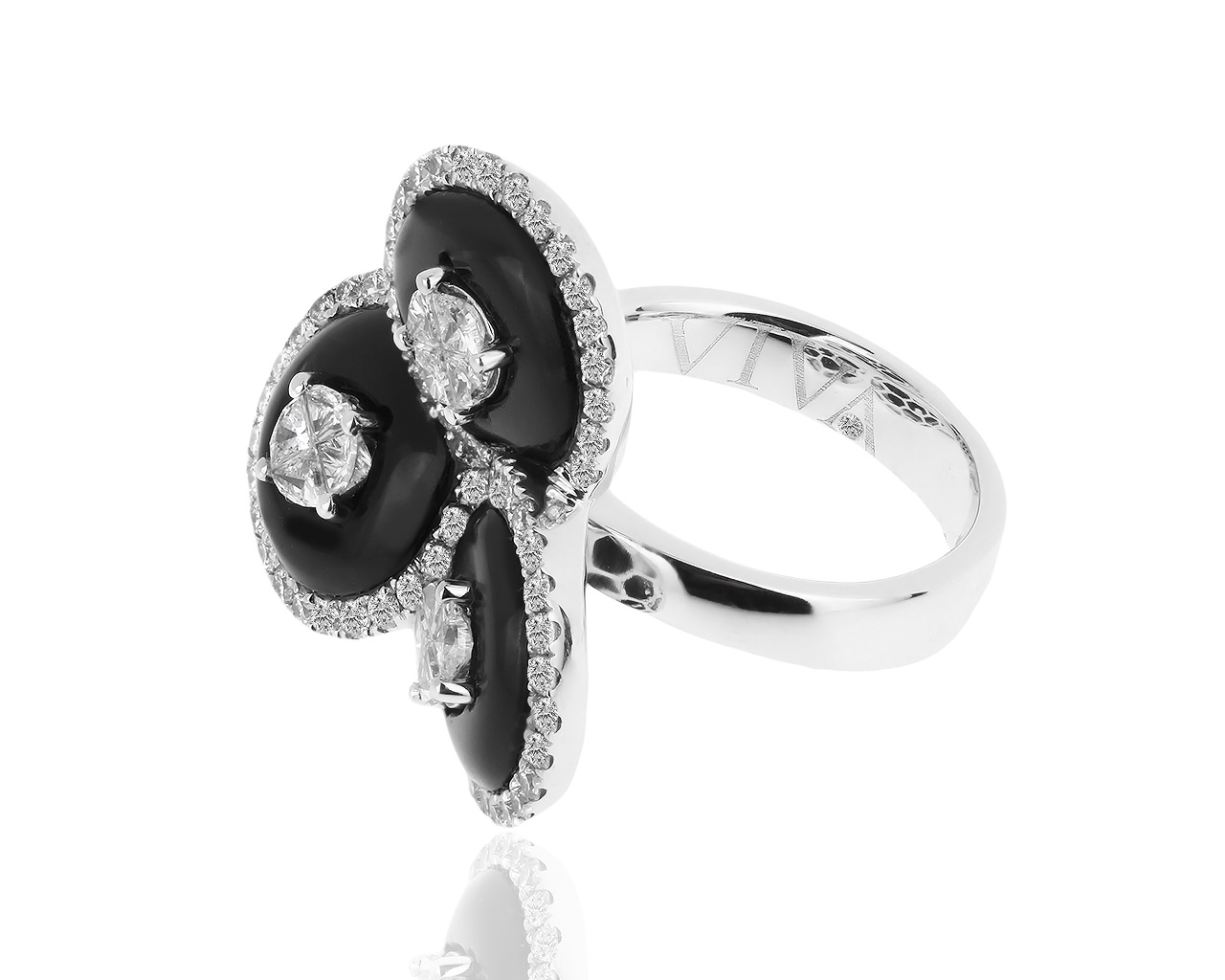 Золотое кольцо с ониксом и бриллиантами 1.70ct Viva 060219/5