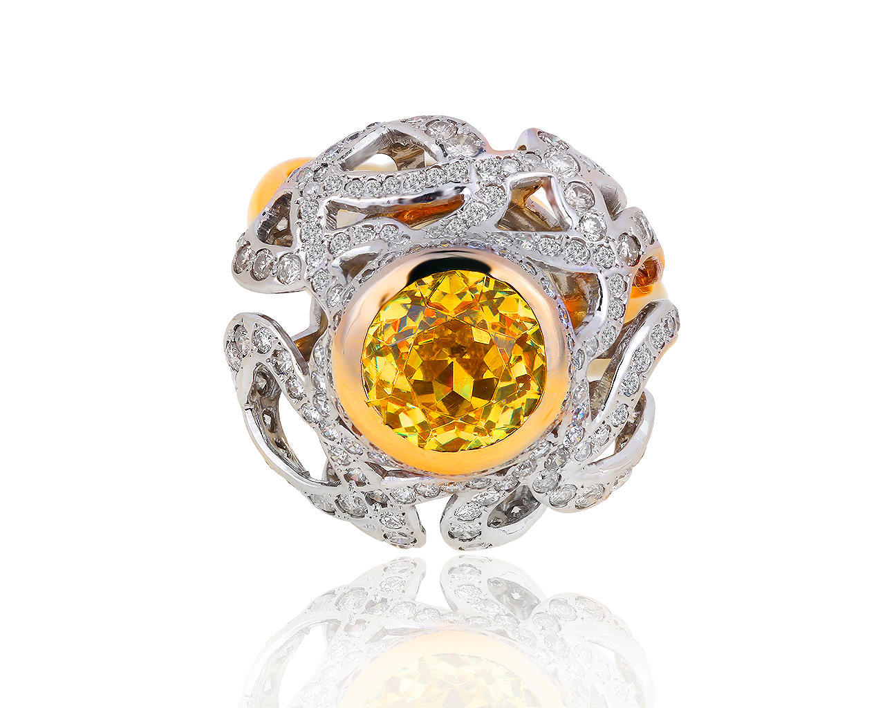 Завораживающее золотое кольцо с цитрином и бриллиантами 1.51ct