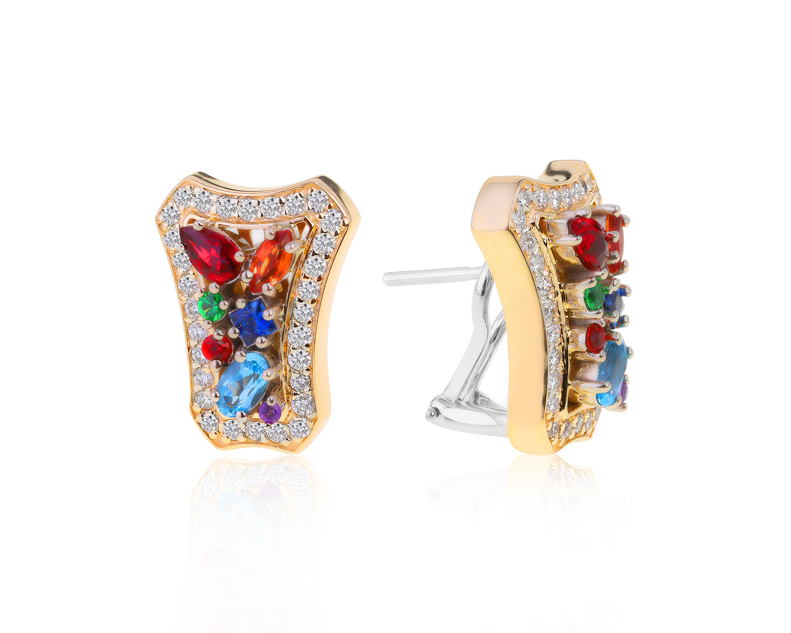 Коктейльные золотые серьги с цветными камнями 1.46ct 160322/16 Коктейльные золотые серьги с цветными камнями 1.46ct 160322/16