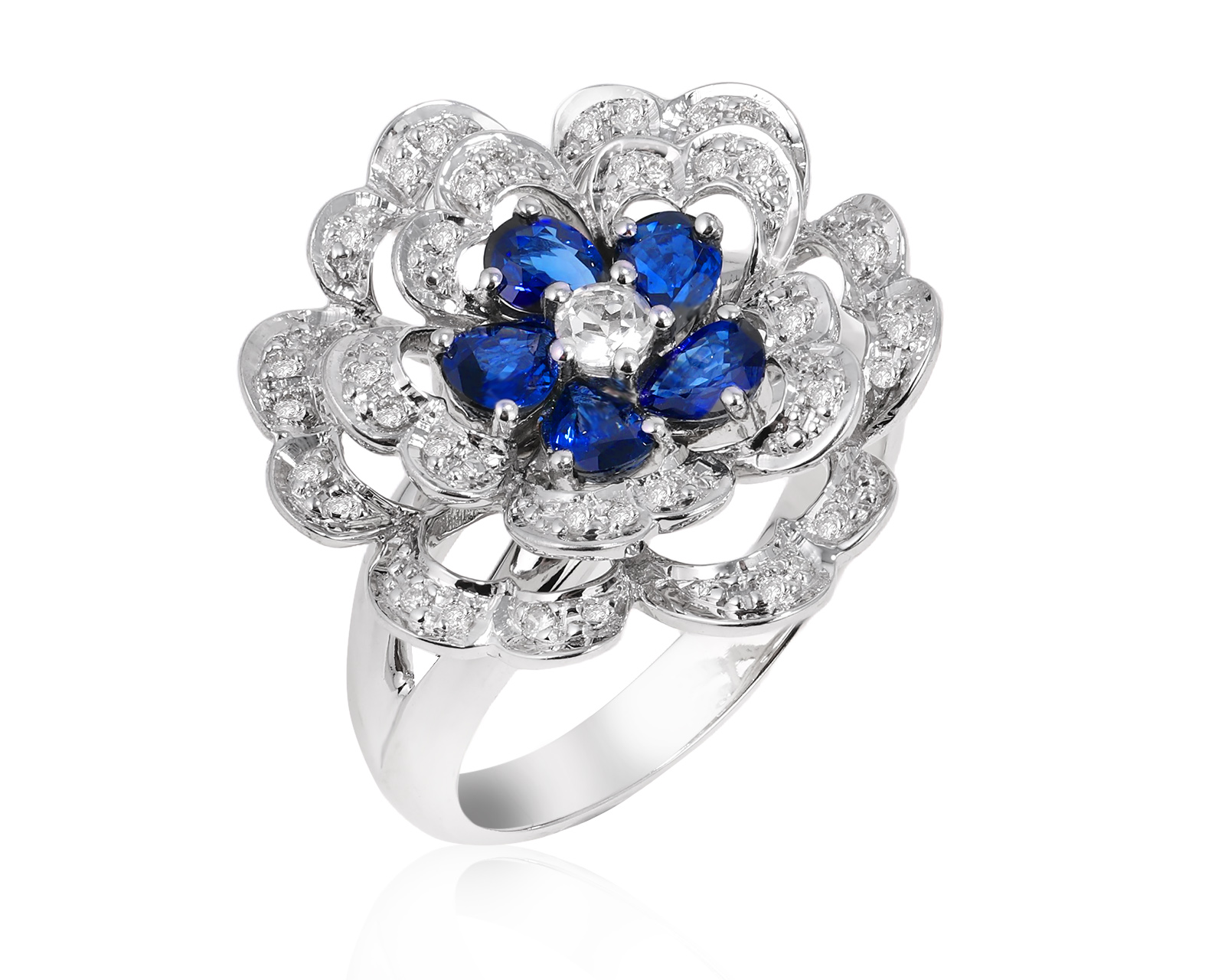 Золотое кольцо с сапфирами 1.25ct и бриллиантами 0.16ct 081025/4