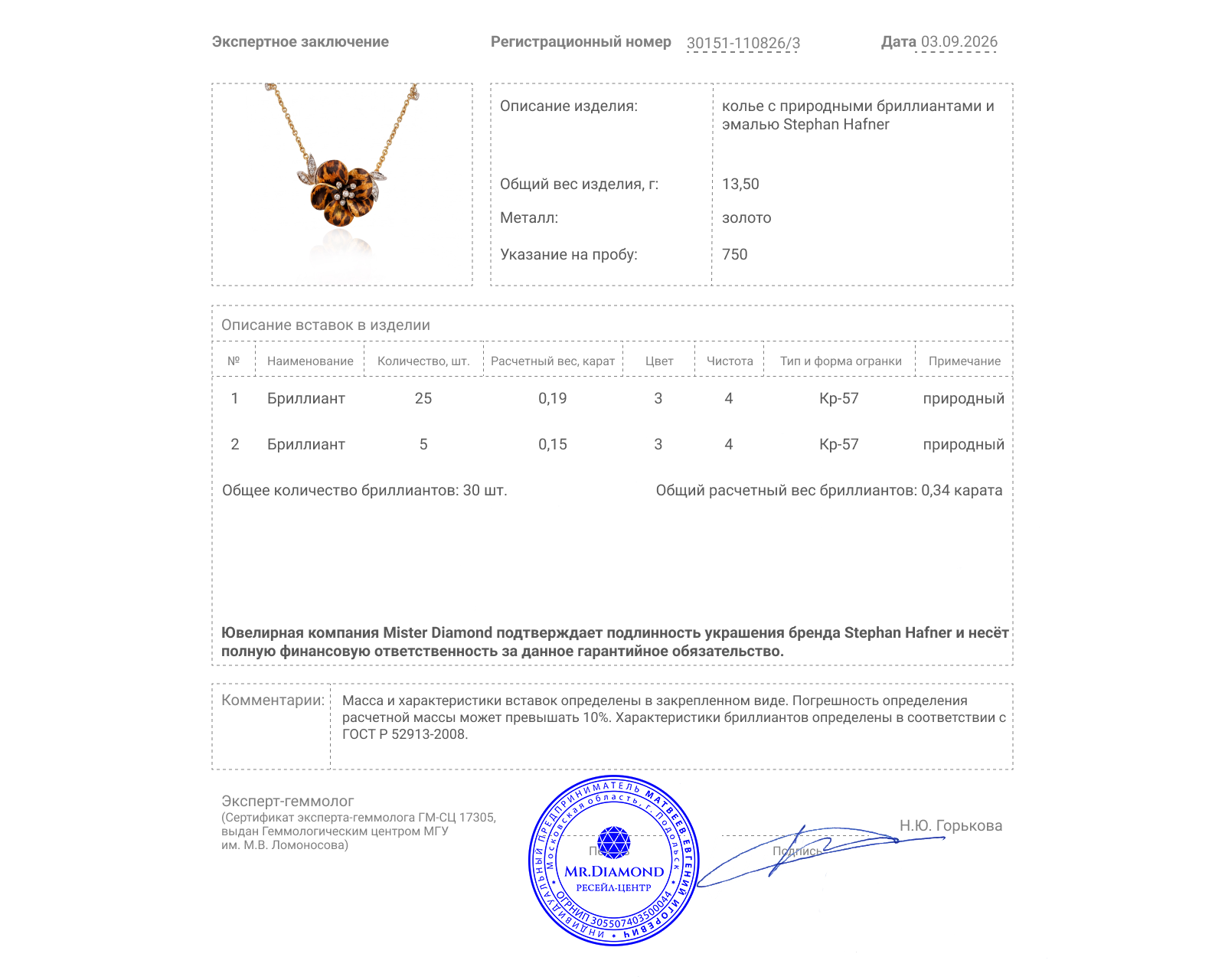 Оригинальное золотое колье с бриллиантами 0.34ct Stephan Hafner