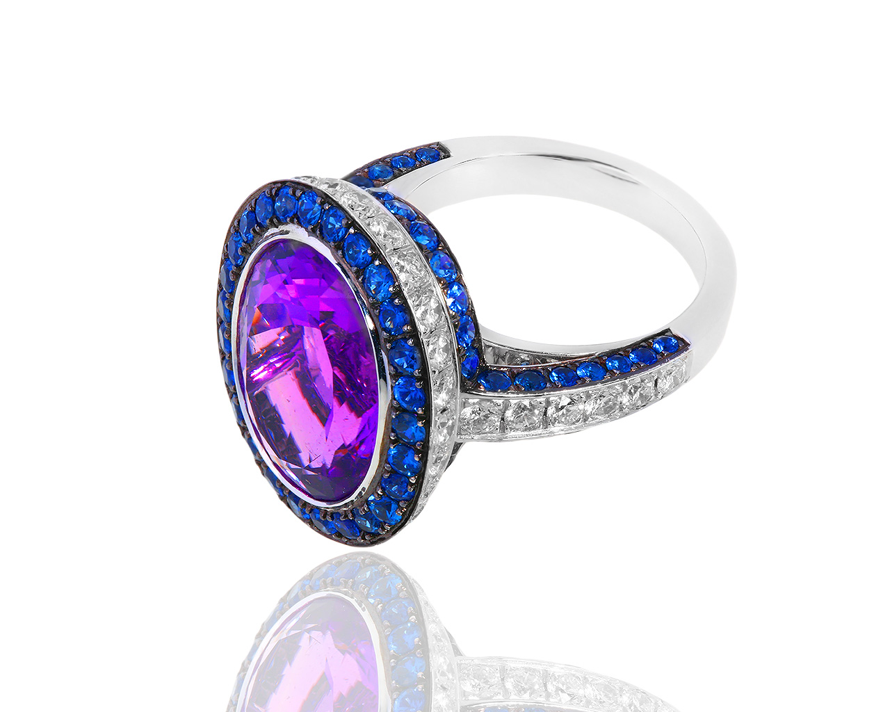 Золотое кольцо с бриллиантами 1.40ct и сапфирами 2.37ct 090419/12