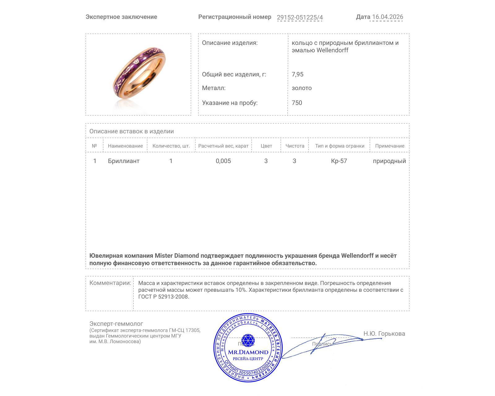 Оригинальное золотое кольцо с бриллиантом 0.005ct Wellendorff
