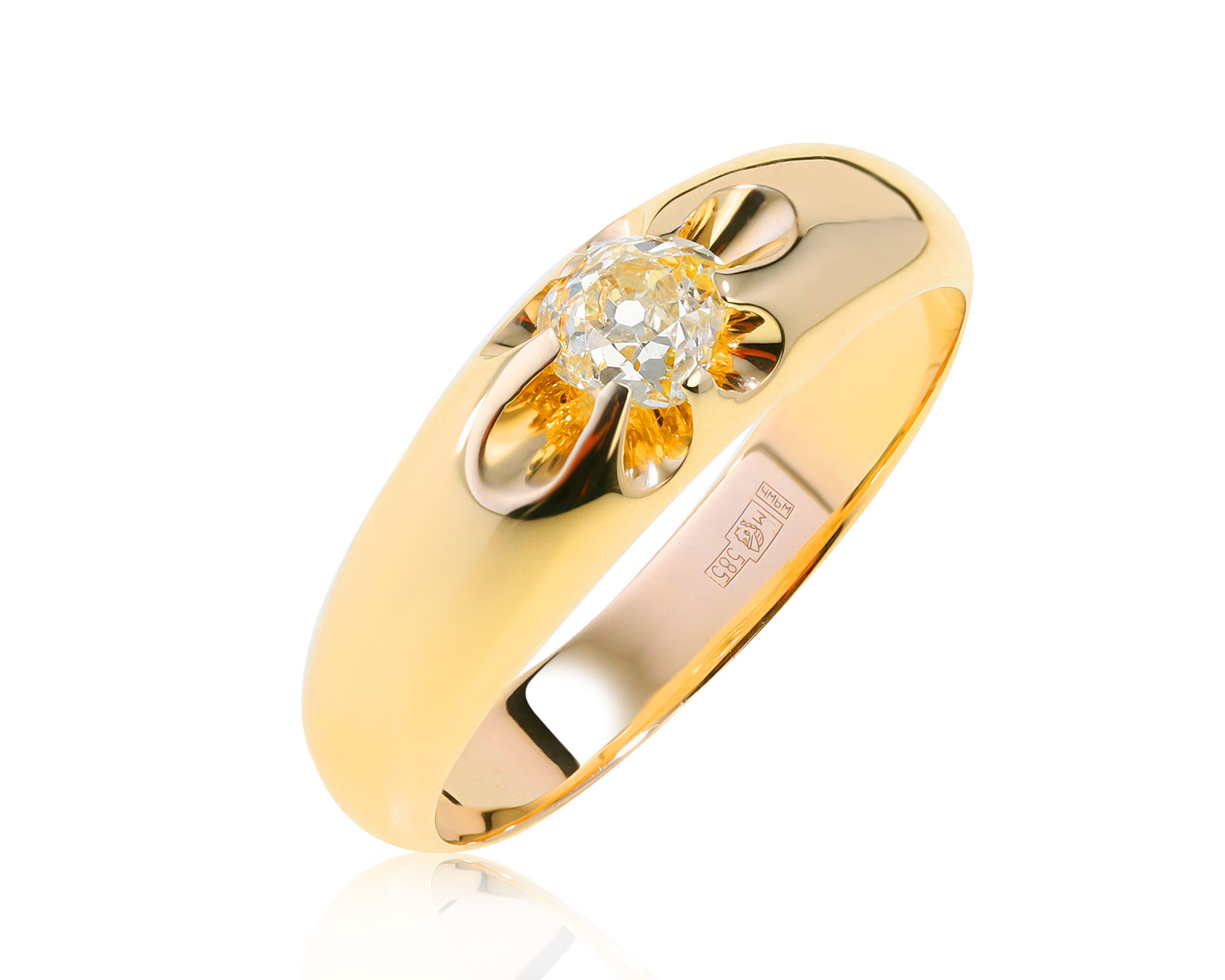 Богатое золотое кольцо с бриллиантом 0.34ct