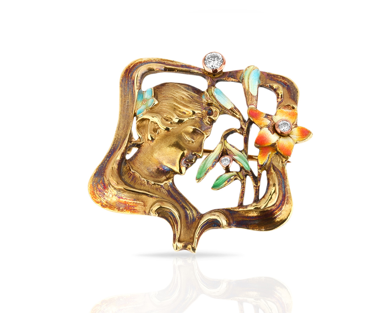 Старинная золотая брошь с бриллиантами и эмалями 120318/24