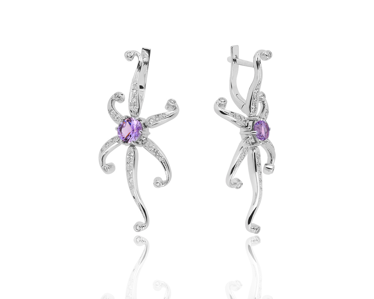 Фееричные золотые серьги с аметистами 1.13ct