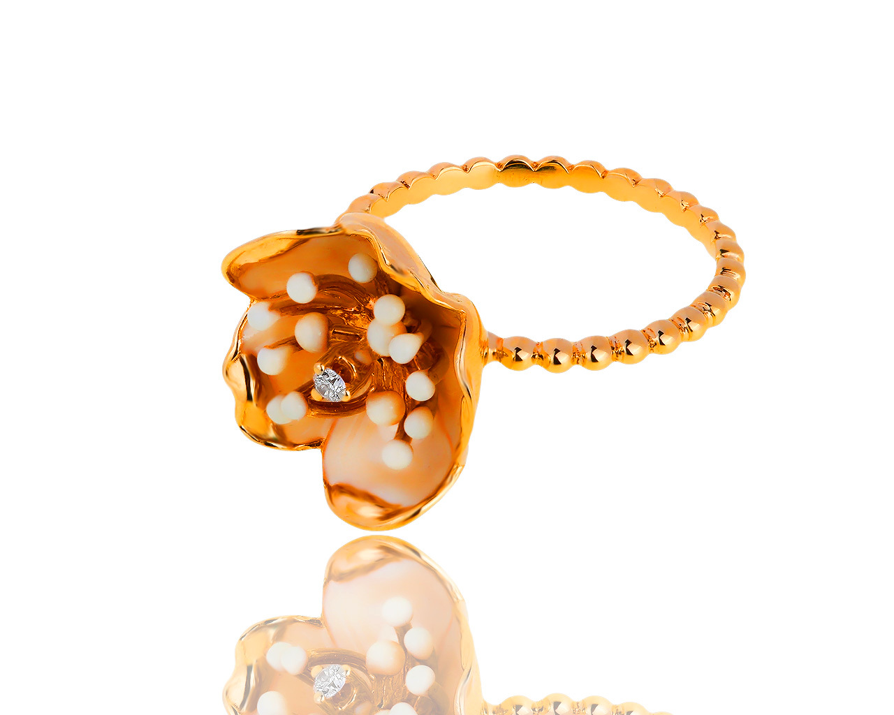 Золотое кольцо с эмалями и бриллиантом 0.03ct Roberto Bravo
