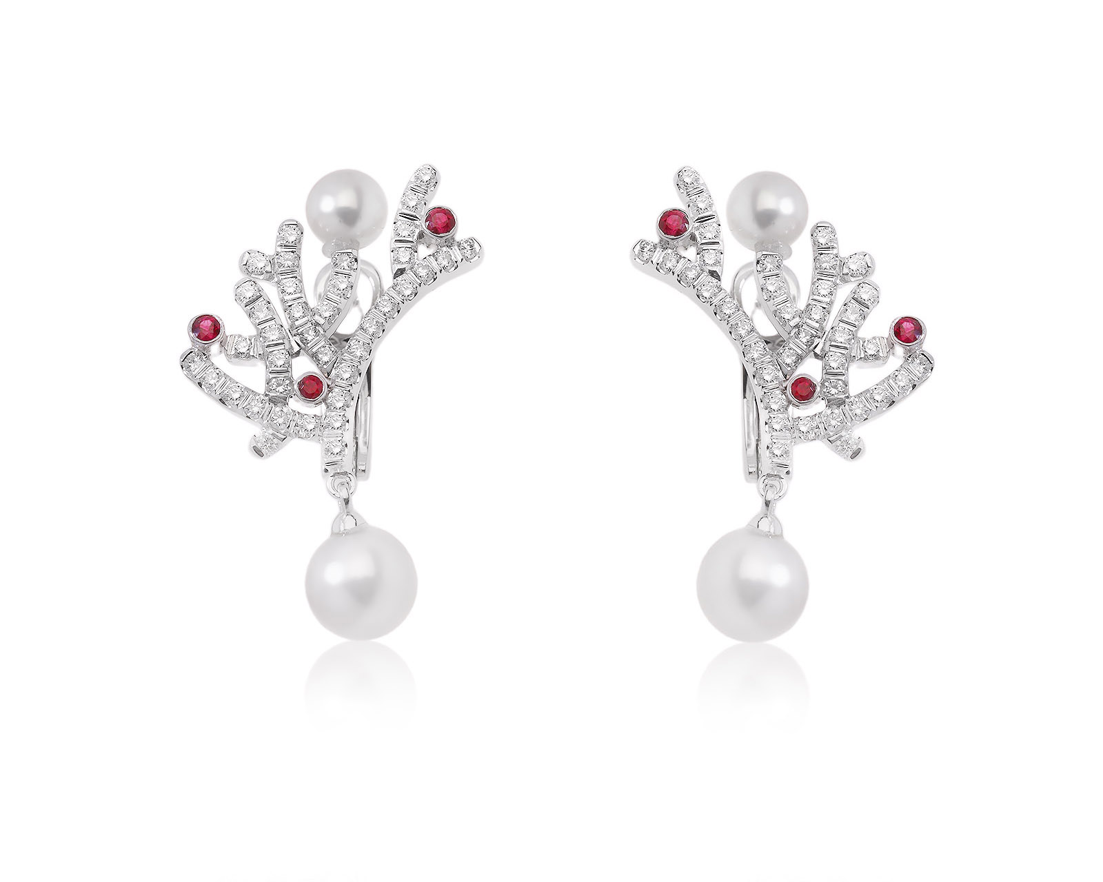 Золотые серьги с рубинами 0.18ct и бриллиантами 0.76ct 121123/7