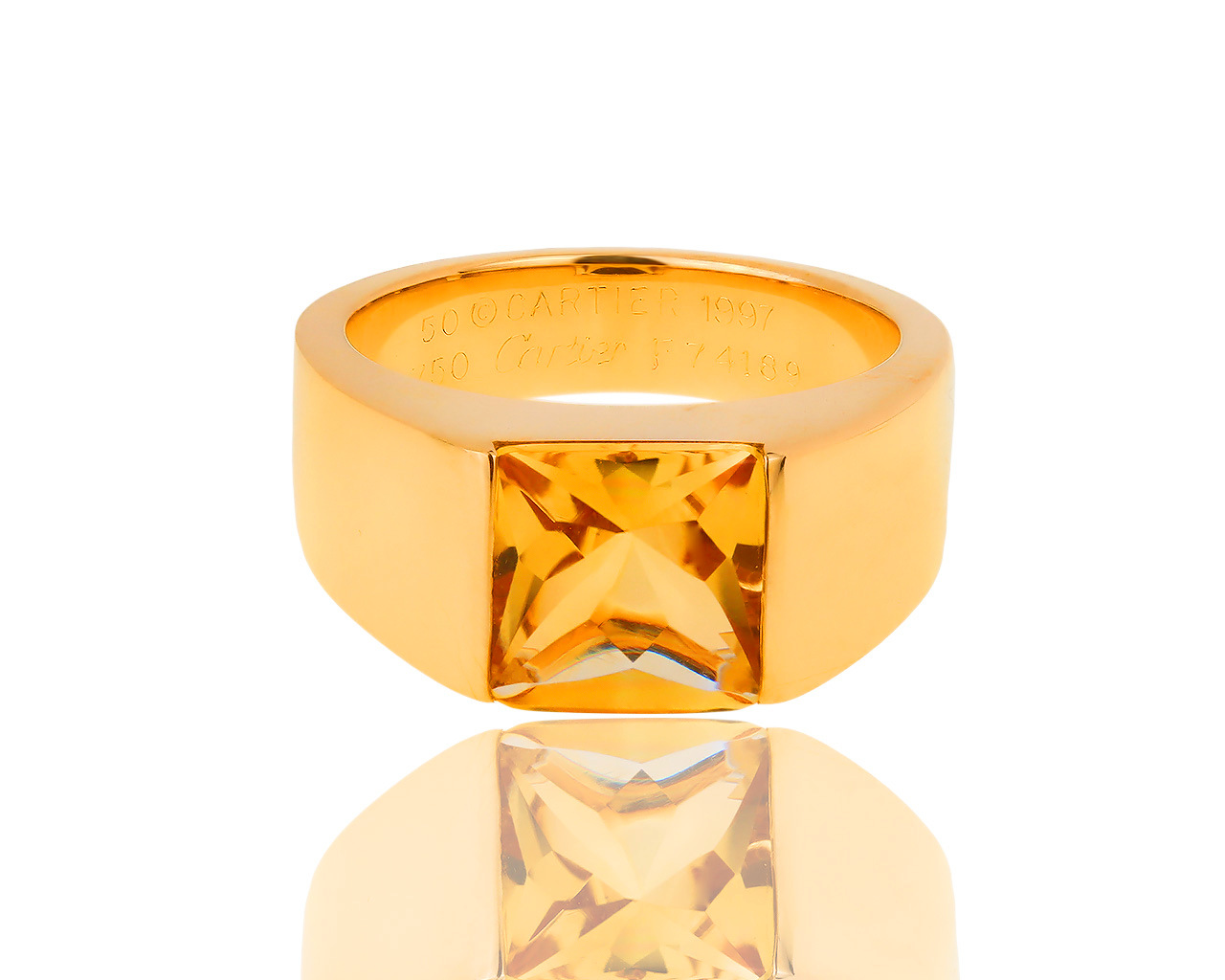 Оригинальное золотое кольцо с цитрином Cartier Tank 060219/1