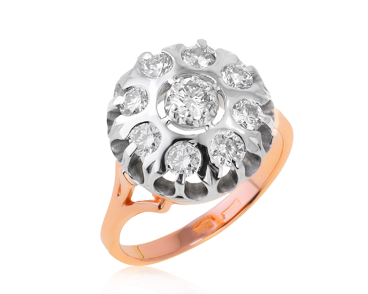 Прелестное золотое кольцо с бриллиантами 1.08ct