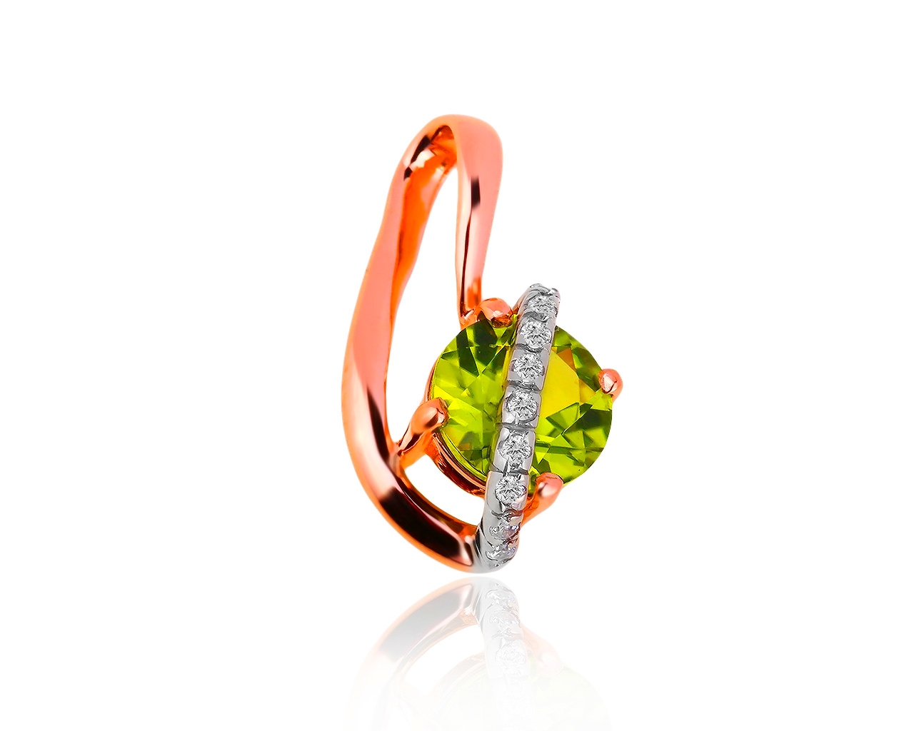 Золотая подвеска с хризолитом и бриллиантами 0.15ct 290419/4 Золотая подвеска с хризолитом и бриллиантами 0.15ct 290419/4