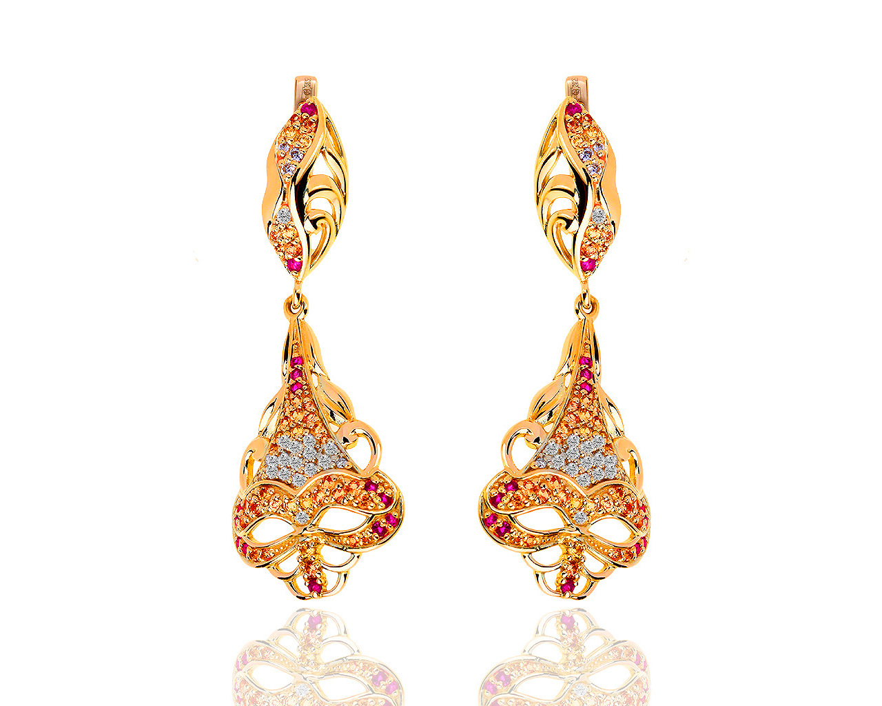 Изысканные золотые серьги с бриллиантами 0.33ct и рубинами 0.20ct 120419/9