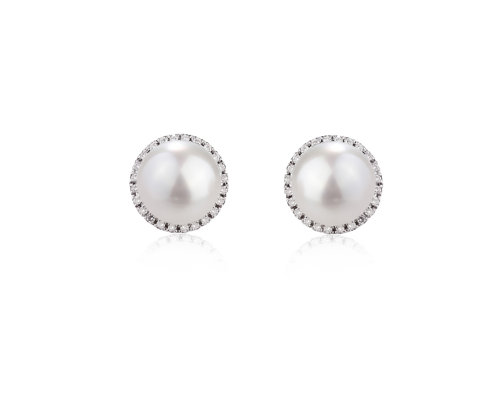 Золотые серьги с жемчугом 11.70 мм и бриллиантами 0.33ct 080626/1