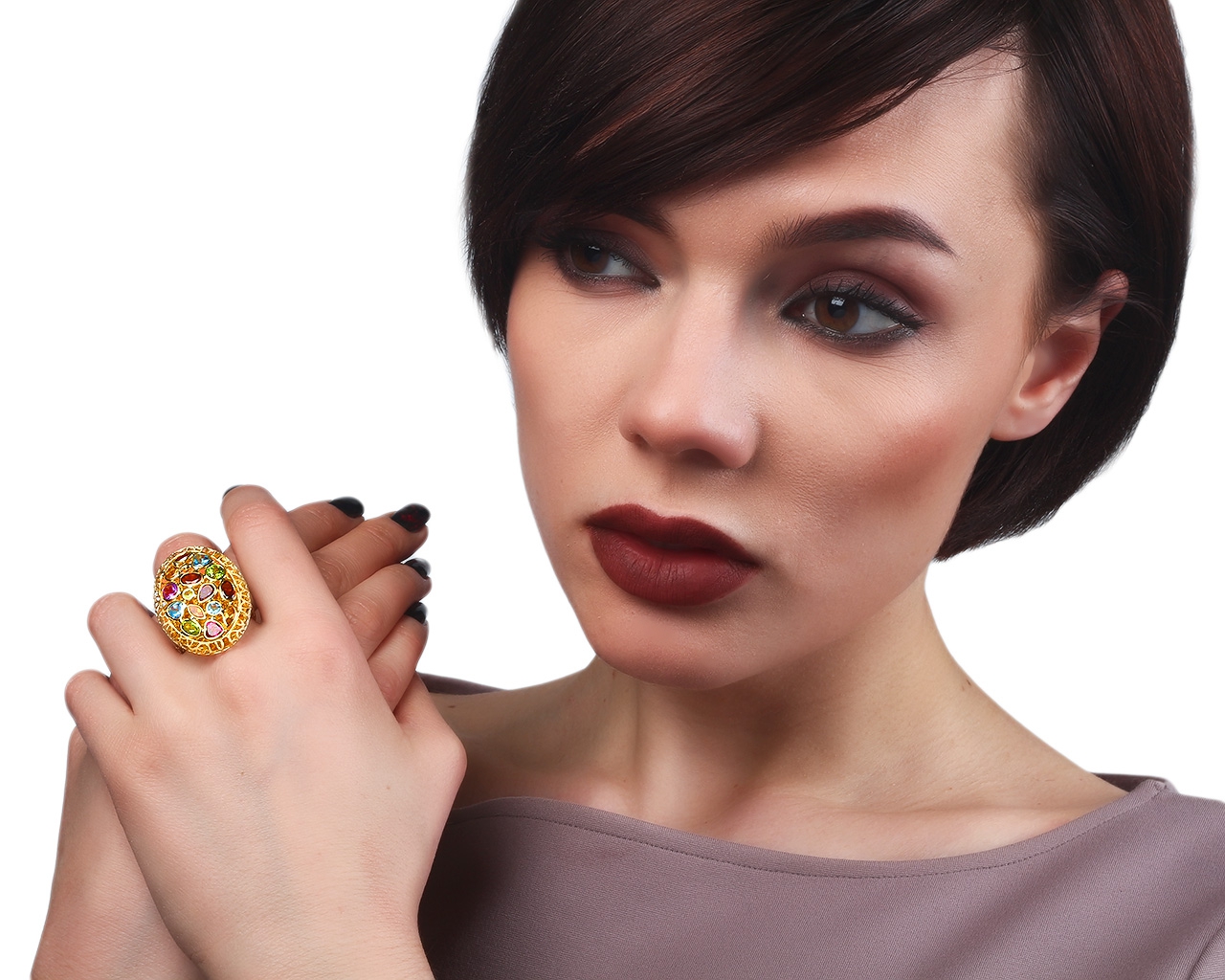 Итальянское золотое кольцо с цветными камнями Silvex