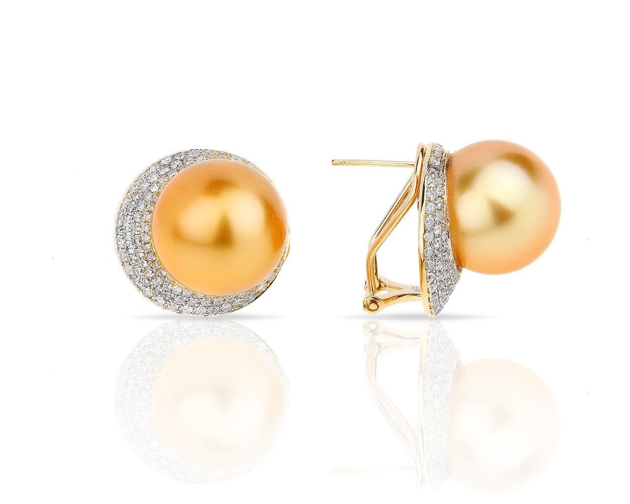 Золотые серьги с жемчугом и бриллиантами 1.39ct 050318/21
