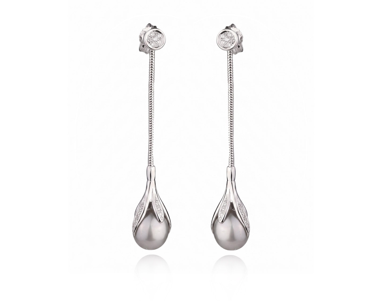 Золотые серьги с жемчугом и бриллиантами 0.12ct 070726/3