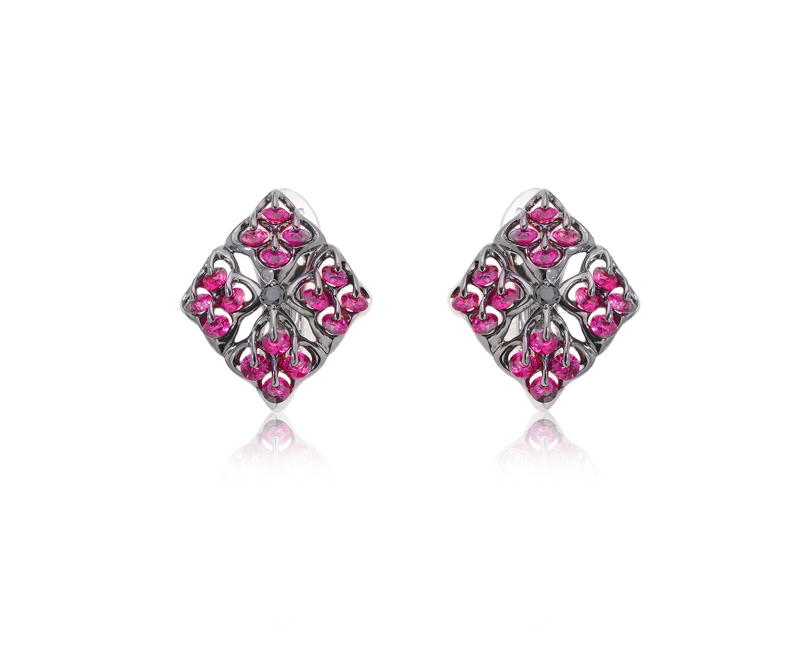 Оригинальные золотые серьги с рубинами 1.93ct Moiseikin