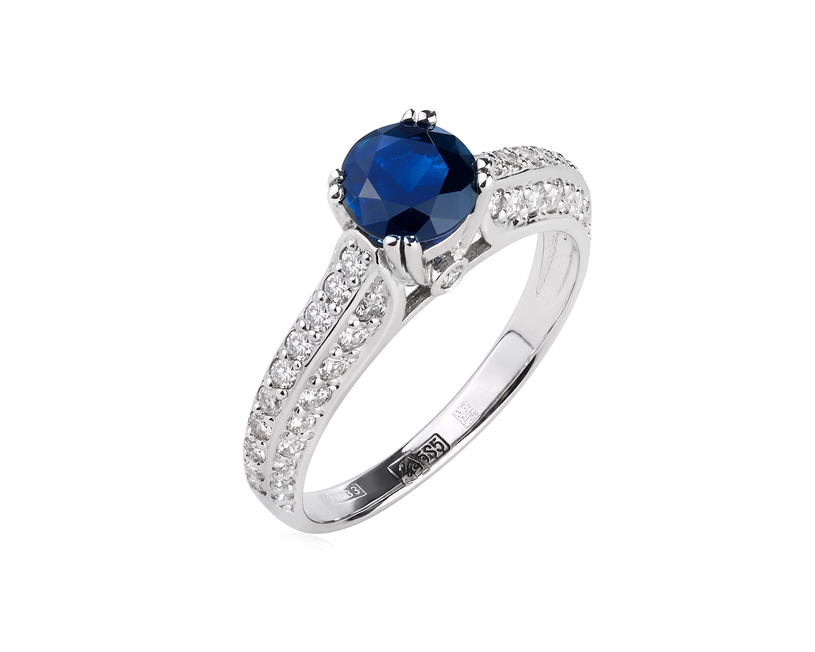 Золотое кольцо с сапфиром 1.01ct и бриллиантами 0.62ct