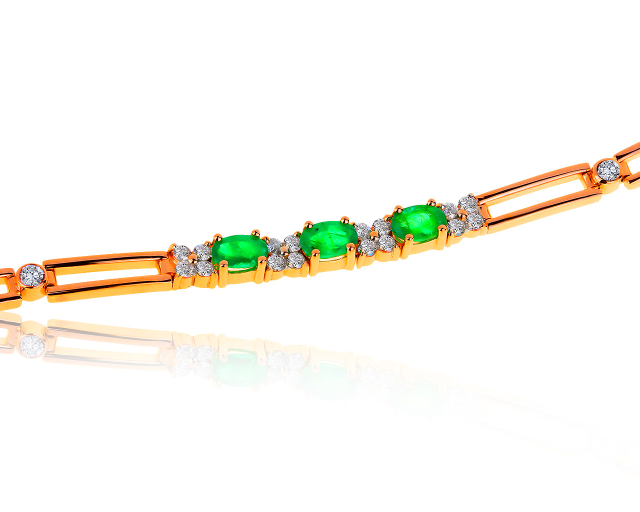 Достойный золотой браслет с изумрудами 0.95ct и бриллиантами 1.00ct