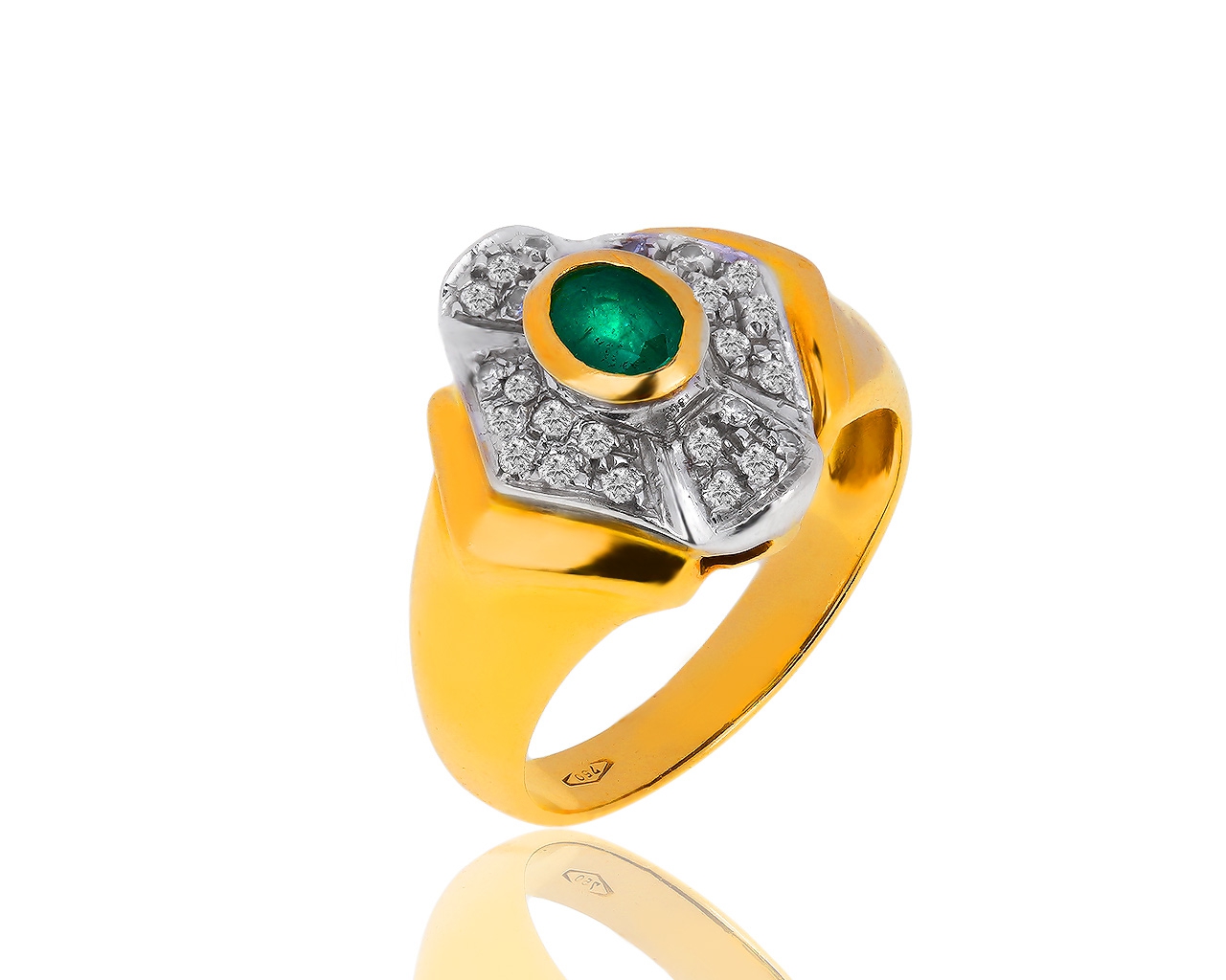 Золотое кольцо с бриллиантами 0.23ct и изумрудом 0.25ct 060319/8