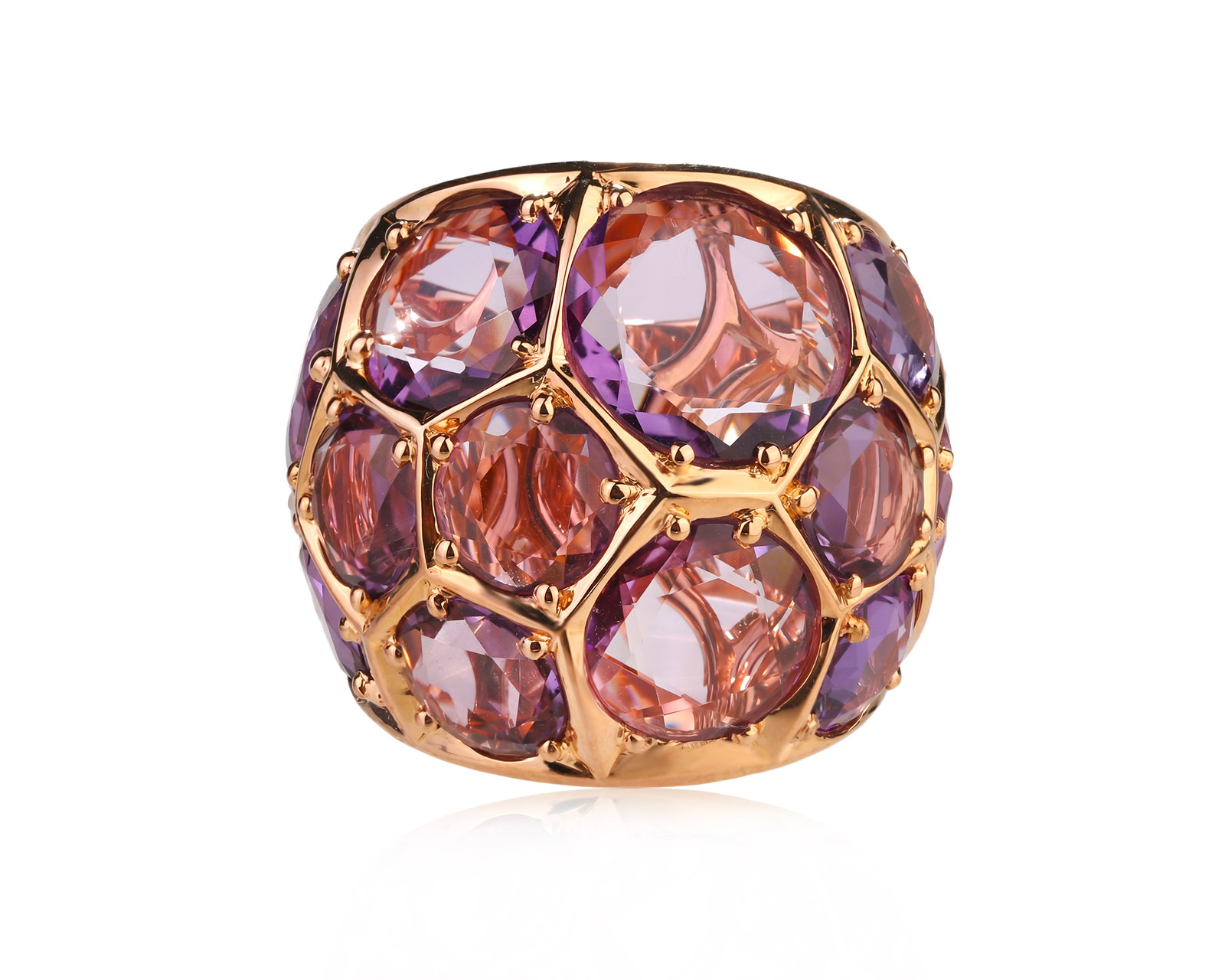 Оригинальное золотое кольцо с аметистами 10.00ct MiMi Cocktail