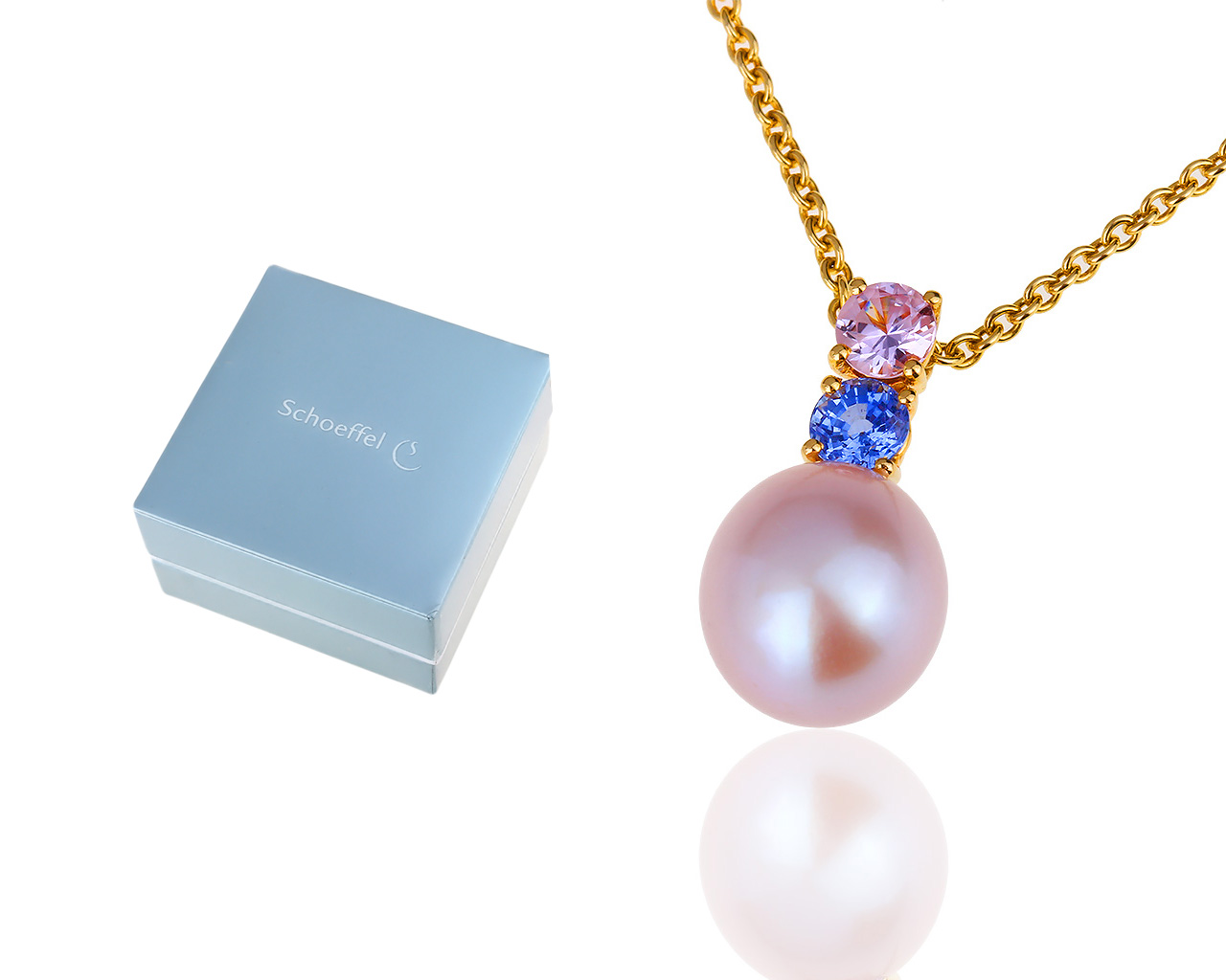 Золотая подвеска с жемчугом и сапфирами 0.71ct Schoeffel 