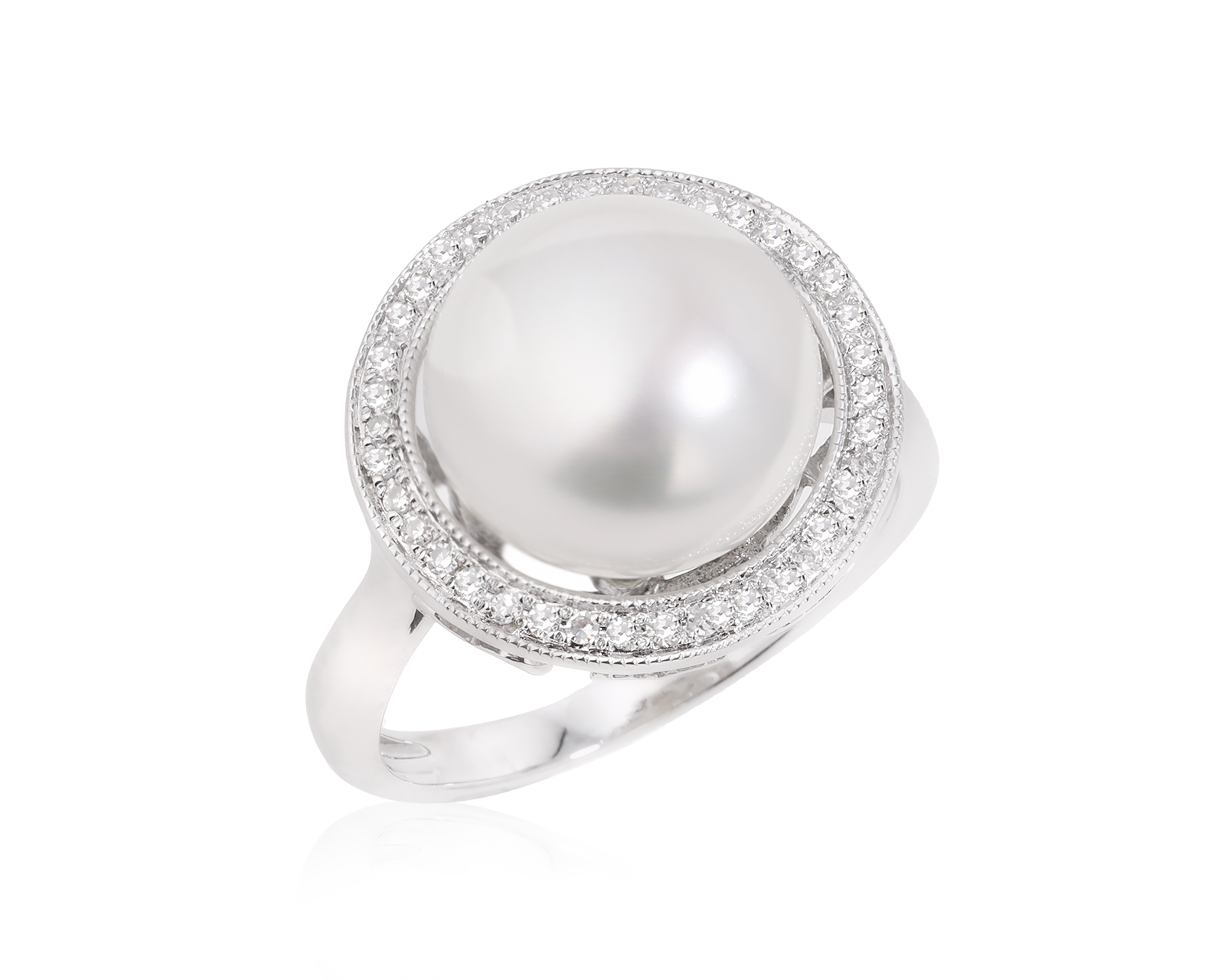 Золотое кольцо с жемчугом и бриллиантами 0.11ct 171224/2