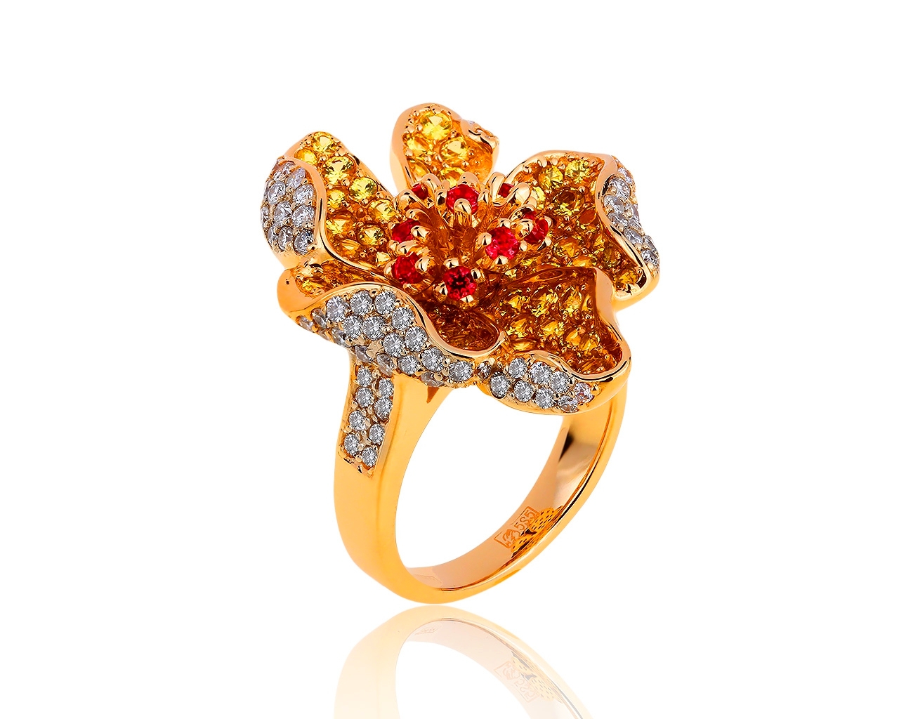 Завораживающее золотое кольцо с цветными сапфирами 2.00ct