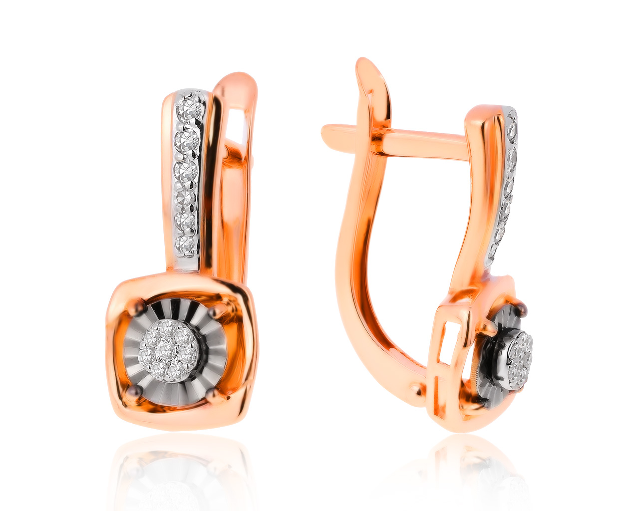 Красивые золотые серьги с бриллиантами 0.12ct