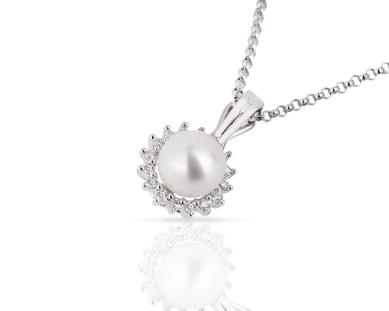 Золотая подвеска с жемчугом и бриллиантами 0.08ct 210318/7