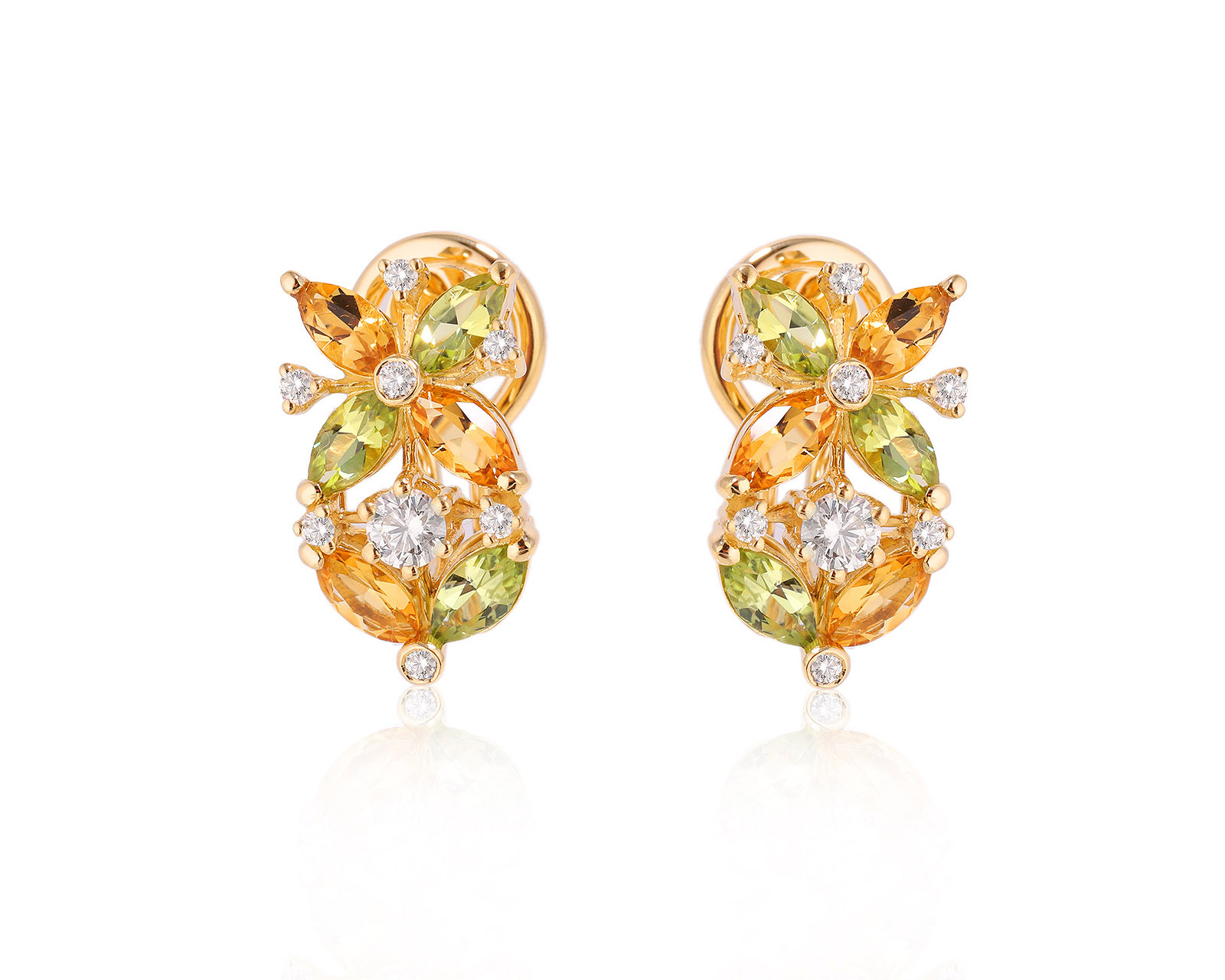 Золотые серьги с хризолитами 1.50ct и цитринами 1.20ct 251024/36