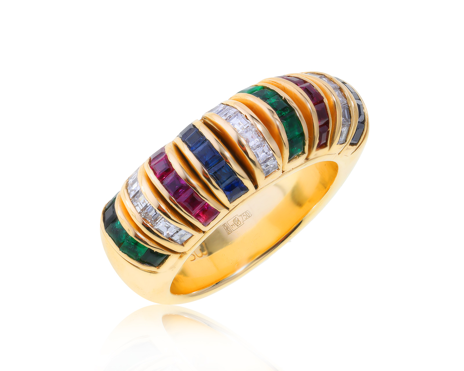 Золотое кольцо с цветными камнями 1.80ct