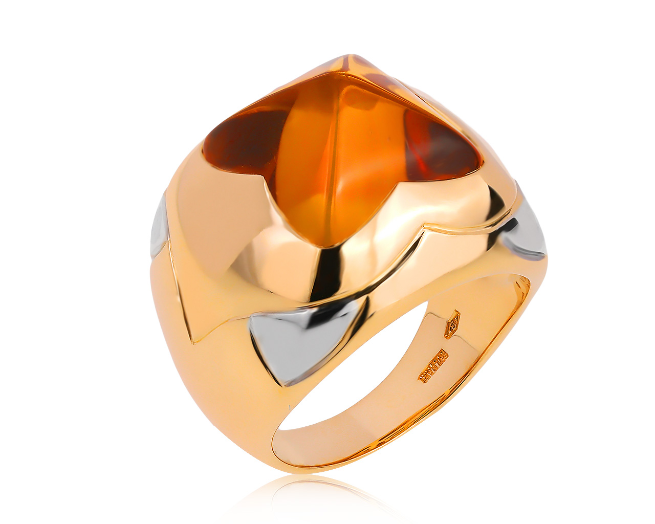 Оригинальное золотое кольцо с цитрином 8.96ct Bvlgari Pyramid 100820/11
