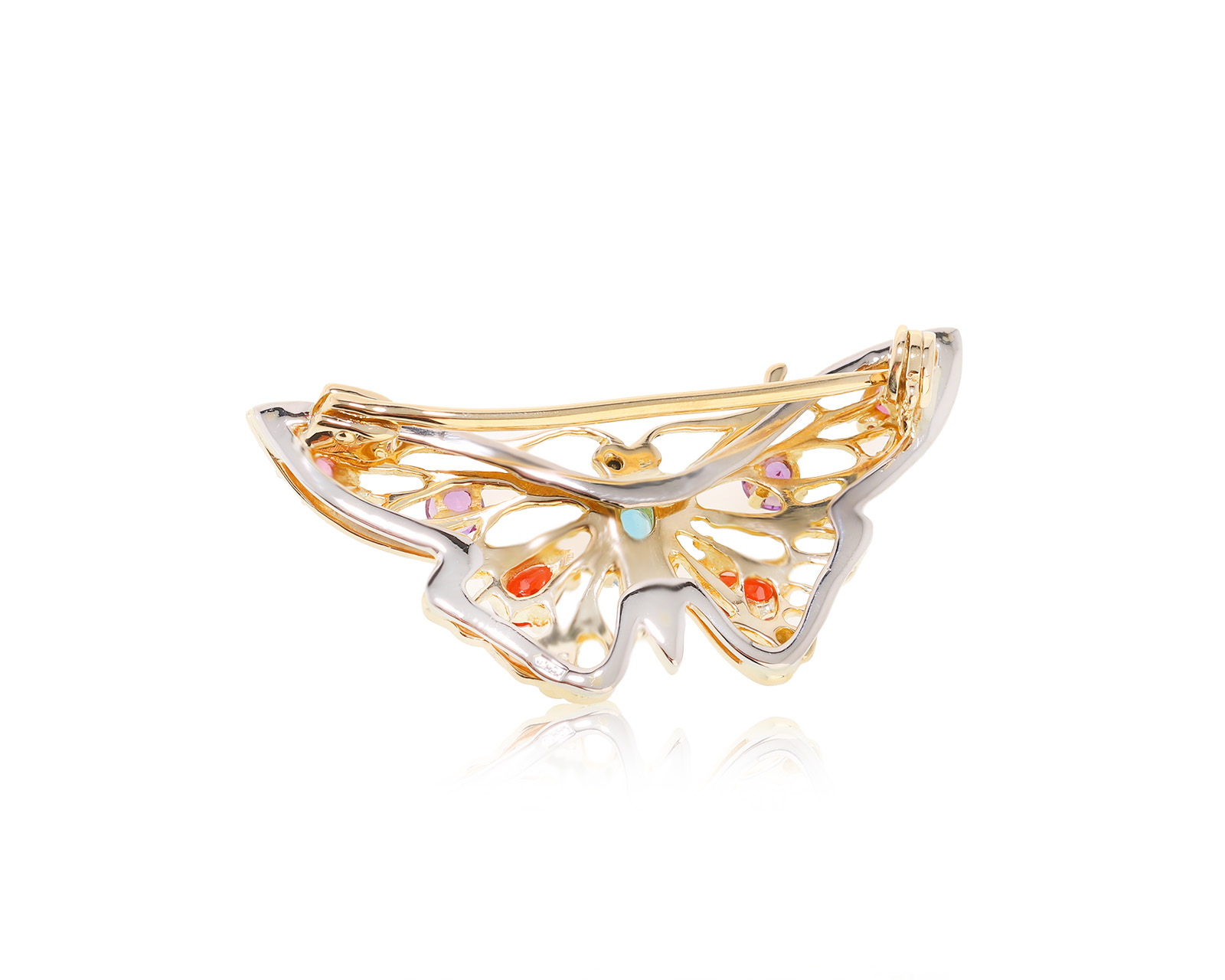 Коктейльная золотая брошь с цветными камнями 1.33ct