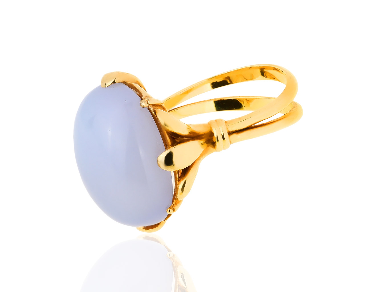 Итальянское золотое кольцо с голубым халцедоном