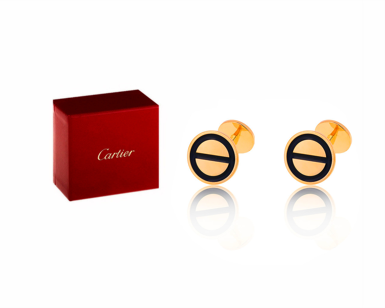 Оригинальные золотые запонки с эмалью Cartier
